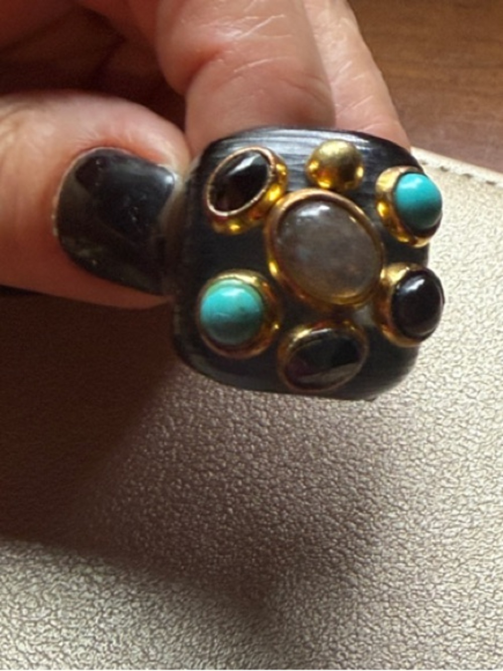 Statement Turquoise and Gold Accent Dome Ring - Women Jewelry